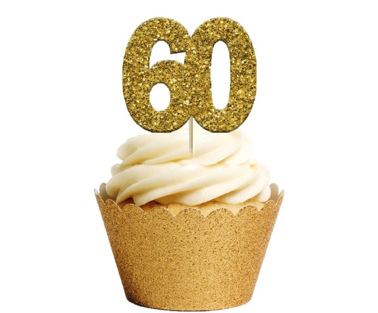 Toppers Glitter Dourado Cup Cakes 60