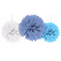 Pack 3 Pompons Fluffy Azuis 40 Cms