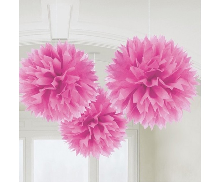 Pack 3 Pompons Fluffy Rosa 40 Cms