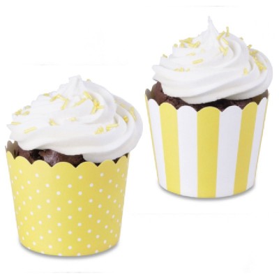 Taças Muffins Riscas + Bolinhas Amarelo