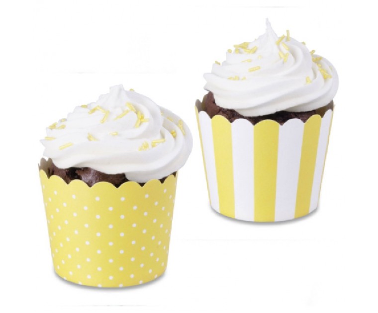 Taças Muffins Riscas + Bolinhas Amarelo