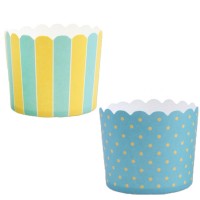 Taças Muffins Riscas + Bolinhas Azul e Amarelo Taças Muffins Riscas + Bolinhas Azul e Amarelo