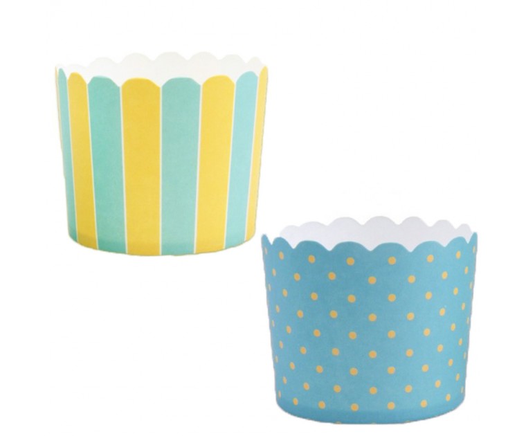 Taças Muffins Riscas + Bolinhas Azul e Amarelo