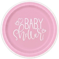 8 Pratos Baby Shower Rosa