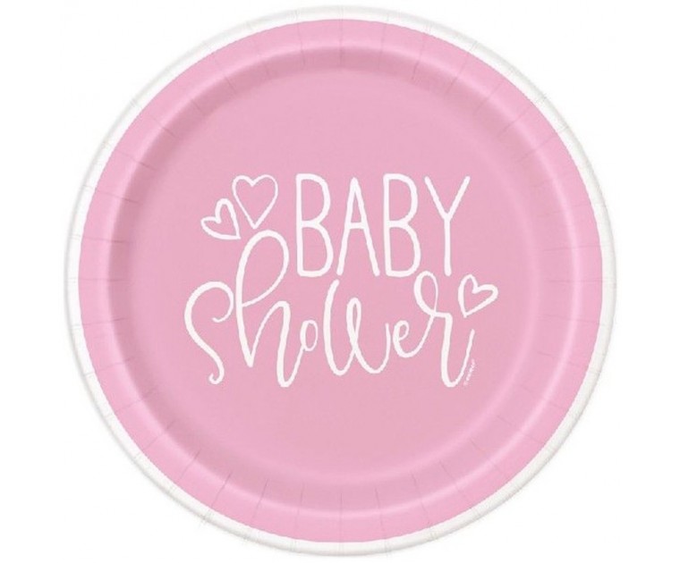 8 Pratos Baby Shower Rosa