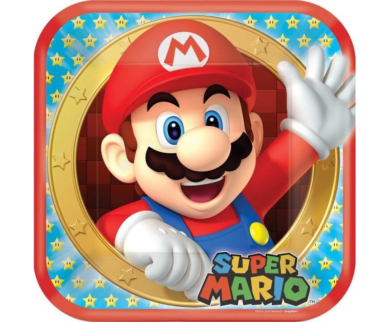 8 Pratos Quadrados Super Mario 22 Cms