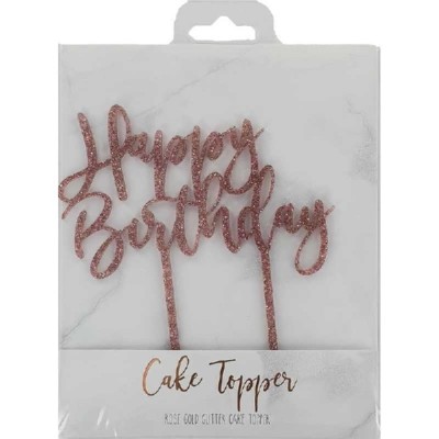 Topo Bolo Acrílico Rose Gold Happy Birthday