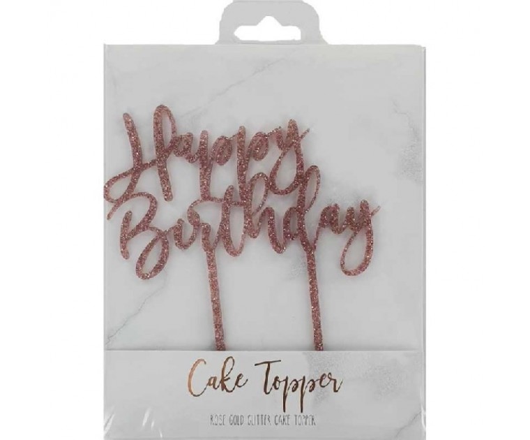 Topo Bolo Acrílico Rose Gold Happy Birthday