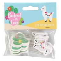 24 Topper Cup Cakes Lamas e Cactos