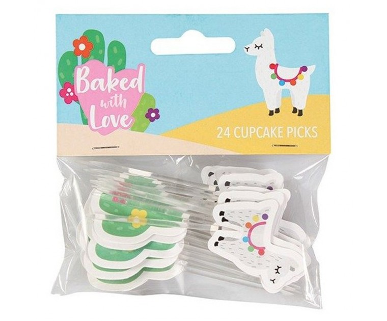 24 Topper Cup Cakes Lamas e Cactos