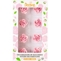 8 Rosas Pequenas Decoração Açúcar Rosa