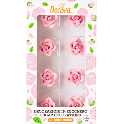 8 Rosas Pequenas Decoração Açúcar Rosa