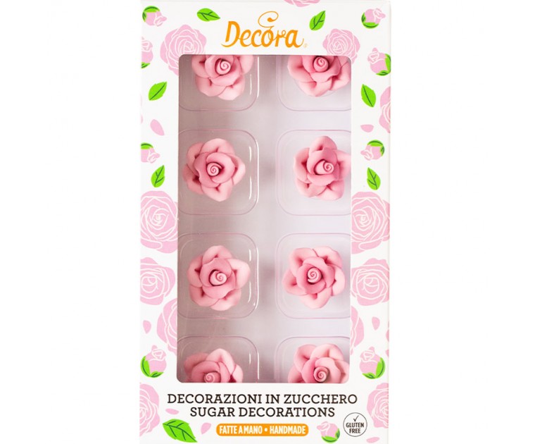 8 Rosas Pequenas Decoração Açúcar Rosa
