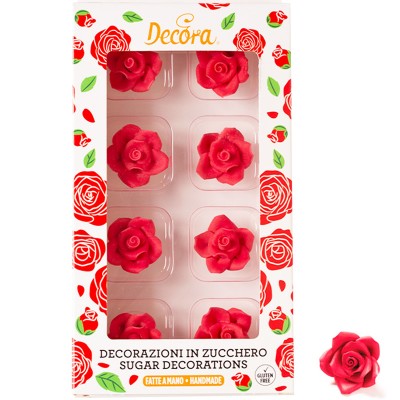 8 Rosas Pequenas Decoração Açúcar Vermelhas