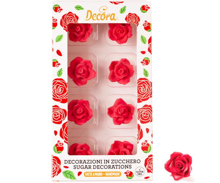 8 Rosas Pequenas Decoração Açúcar Vermelhas