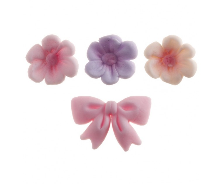 Decorações Comestíveis Laços e Flores Cores Sortidas