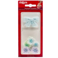 Decorações Comestíveis Laços e Flores Tons Azuis 