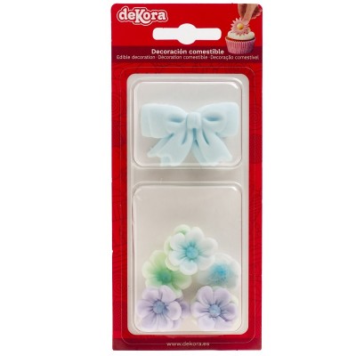 Decorações Comestíveis Laços e Flores Tons Azuis 