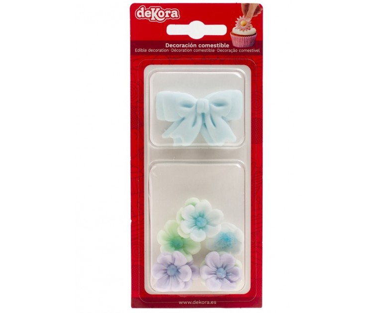 Decorações Comestíveis Laços e Flores Tons Azuis 
