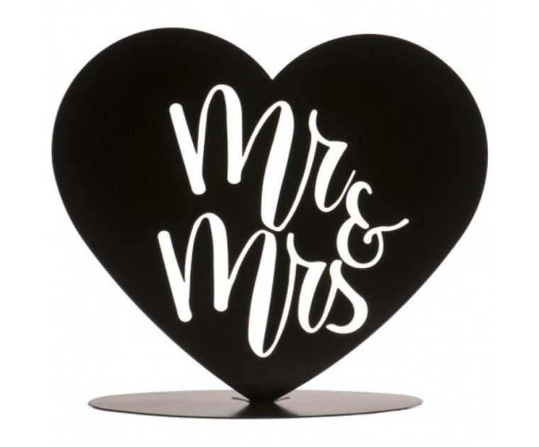 Topo Bolo Casamento MR & MRS Coração Metal