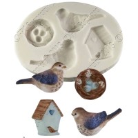 Molde Silicone 4 Cavidades Pássaros Bebé