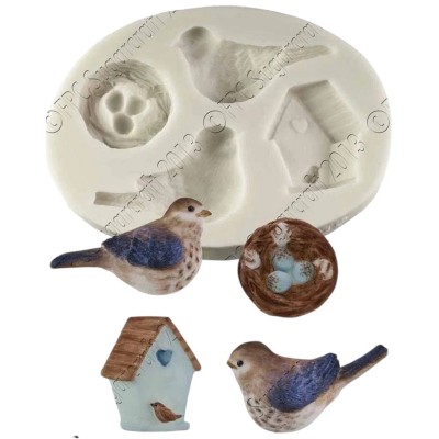 Molde Silicone 4 Cavidades Pássaros Bebé
