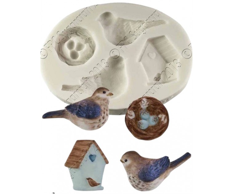 Molde Silicone 4 Cavidades Pássaros Bebé