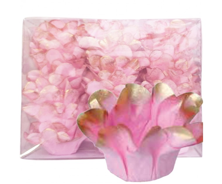 Conj. 30 Forminhas Rosa Bebé e Dourado
