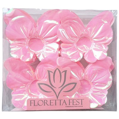 24 Forminhas Borboleta Rosa Nacarado