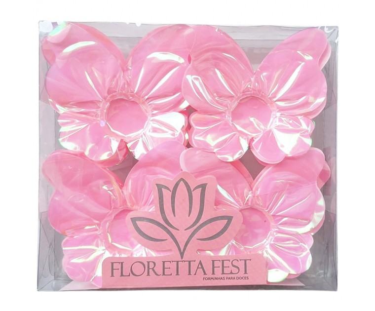 24 Forminhas Borboleta Rosa Nacarado