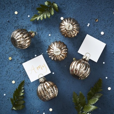 6 Marcadores Mesa Bola Natal Dourada em Vidro