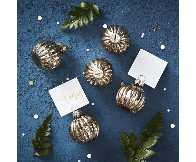 6 Marcadores Mesa Bola Natal Dourada em Vidro