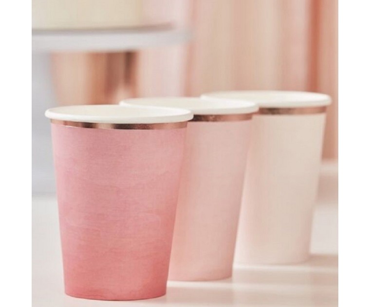 Copos Rosa Degradé Risca Dourada