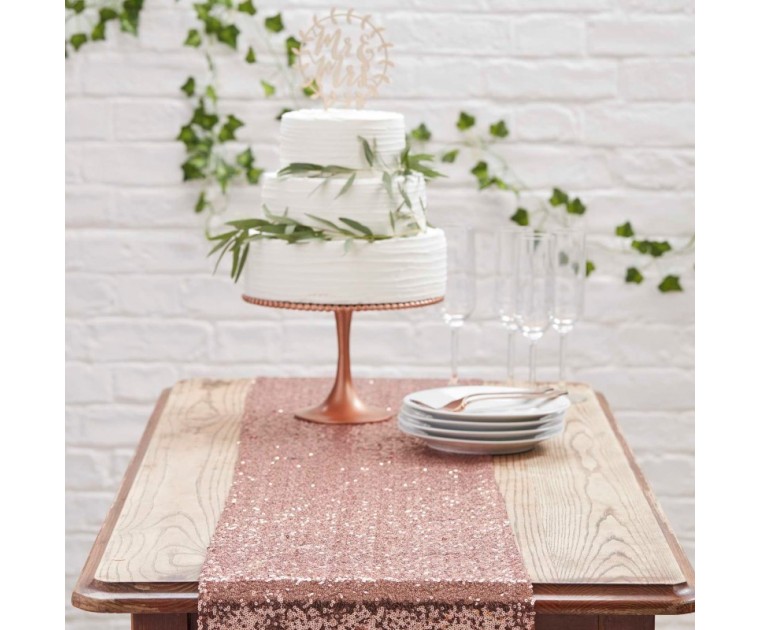 Table Runner Lantejoulas Rose Gold