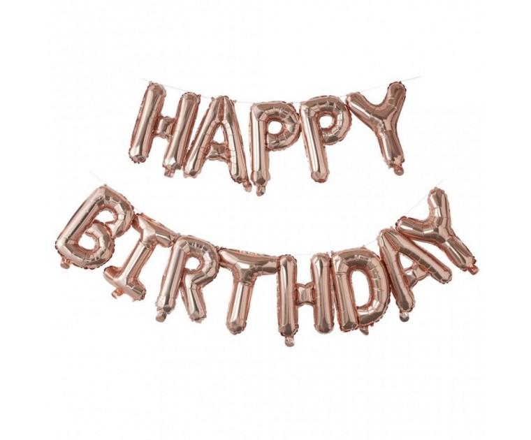 Banner Balões Ar Happy Birthday Rose Gold