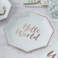Pratos Menta e Rose Gold Hello World