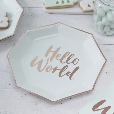 Pratos Menta e Rose Gold Hello World Pratos Menta e Rose Gold Hello World