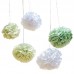 Conj. 5 Pompons Brancos e Verde Sálvia