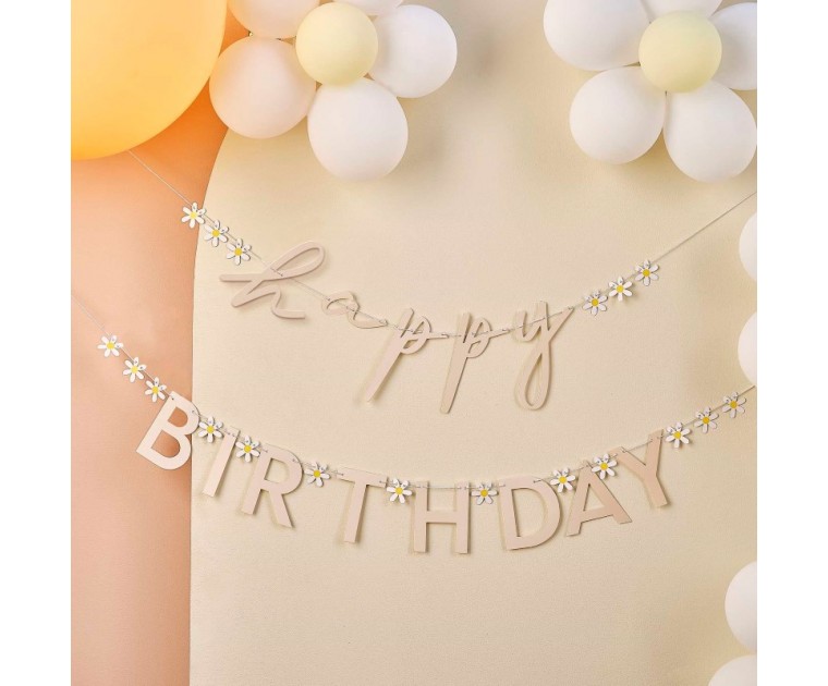 Banner Floral Margaridas Happy Birthday