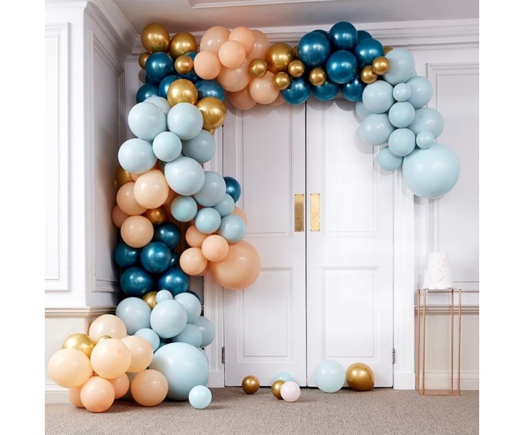 Kit Arco 200 Balões Luxe Teal E Ouro Chrome