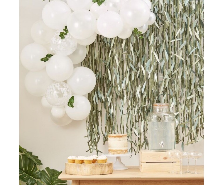 Kit Arco de Balões Branco com Folhagem