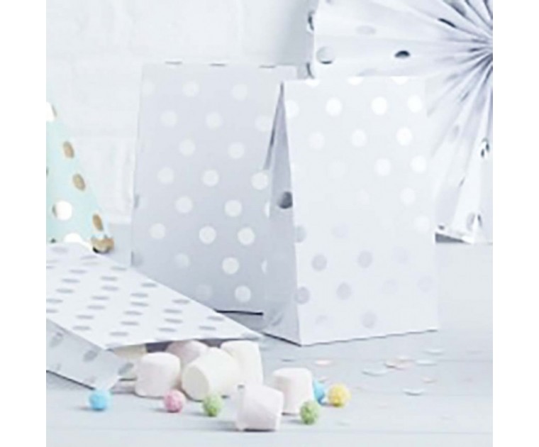 Sacos Oferta e Doces Branco Bolinhas Prata