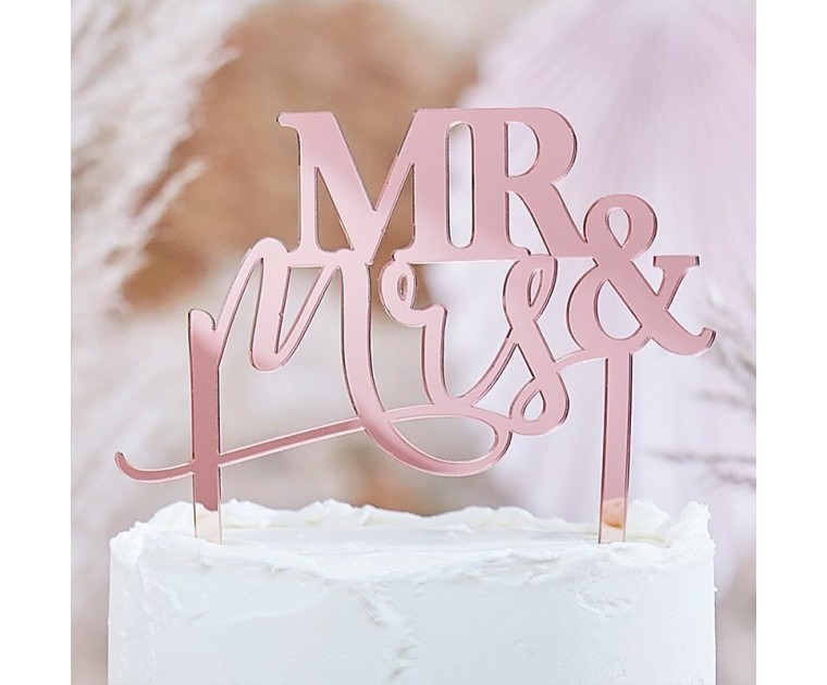 Topo de Bolo Acrílico Rose Gold MR AND MRS