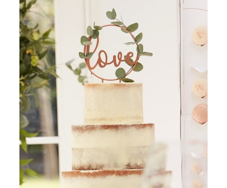 Topo de Bolo Love Rose Gold Metal