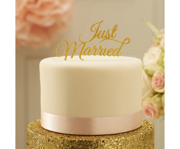 Topo  Just Married Dourado Glitter
