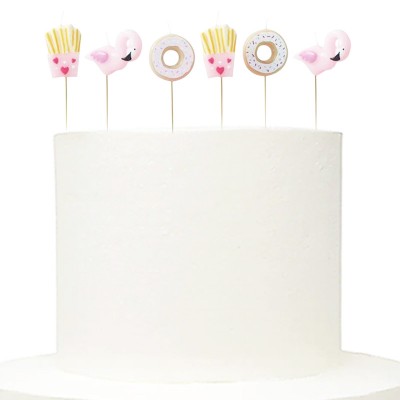 Conj. 6 Velas Donuts e Flamingos