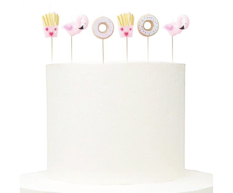 Conj. 6 Velas Donuts e Flamingos