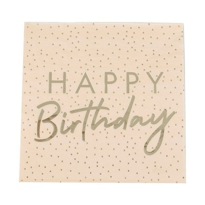 Guardanapos Pêssego e Dourado Happy Birthday