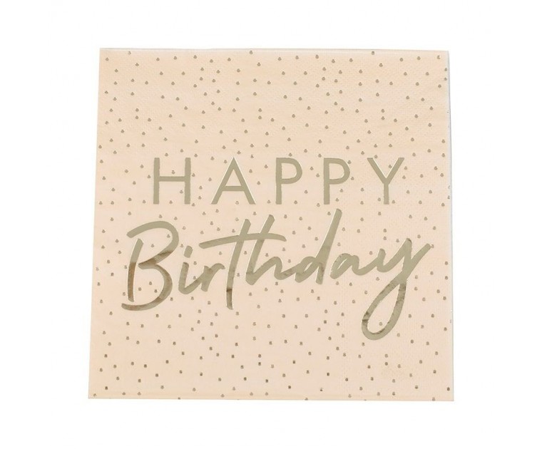 Guardanapos Pêssego e Dourado Happy Birthday