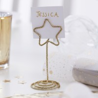 6 Suportes e Marcadores Mesa Estrela Glitter Dour